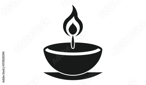 Simple black silhouette of a lit candle on a saucer