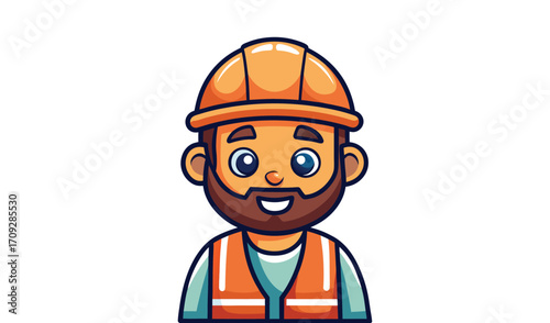Cartoon construction worker with hard hat and safety vest