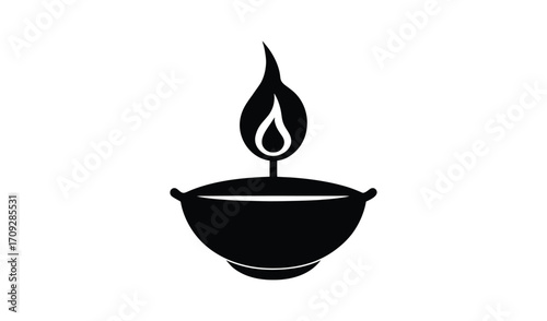 Simple silhouette of a burning oil lamp with a flame