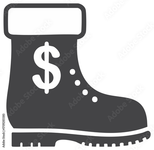 Finance symbol depicted on boot illustration representing money and business