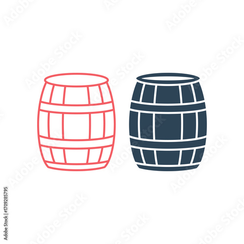 Wood Barrel vector illustration icons set