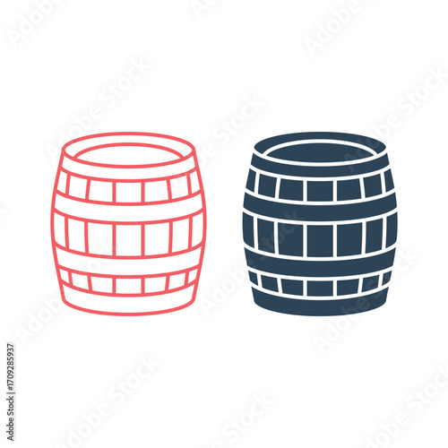 Wood Barrel vector illustration icons set