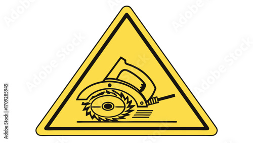 Yellow Caution Triangle Sign with Power Saw Symbol