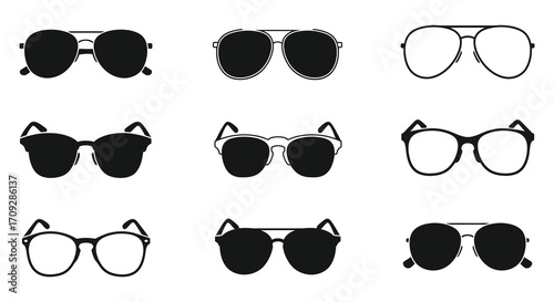 A collection of stylish sunglasses in various shapes and designs