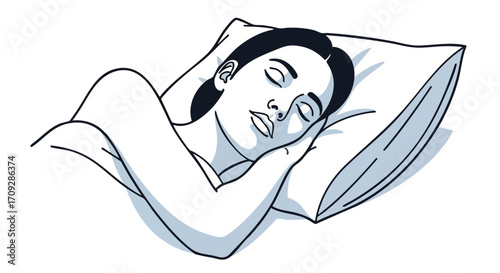 Peaceful woman sleeping soundly on soft pillow, embracing restful slumber and serene dreams.