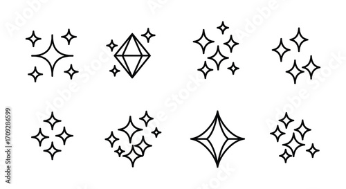 Black and white illustration of sparkling stars and diamond shapes