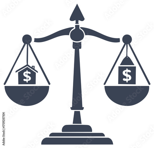 Residential property value and cost balance on scale icon for real estate market comparison