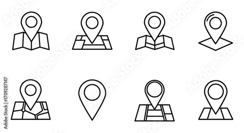 Collection of simple black and white location and map point icons