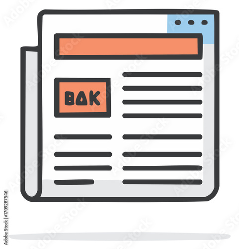 Cartoon illustration of a digital newspaper or online news article on a website