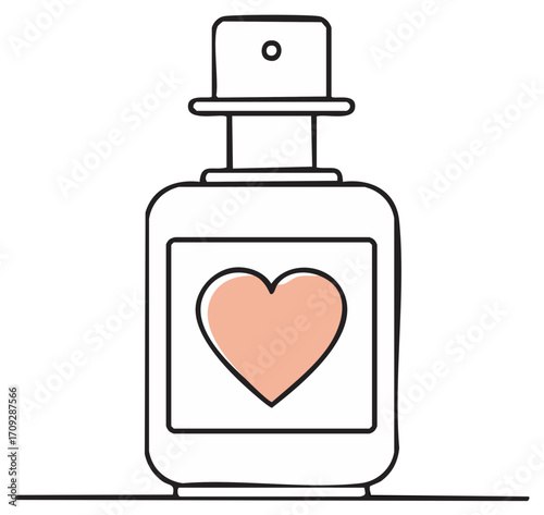 Illustration of a perfume bottle with a heart on the front. Graphic design.