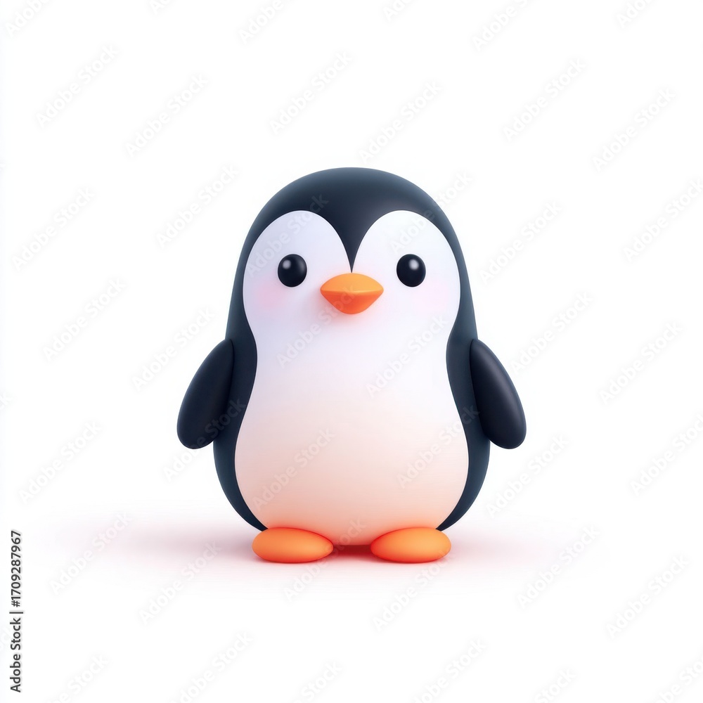 Obraz premium Cute 3D Penguin Icon with Soft Rounded Belly and Flippers for Creative Projects