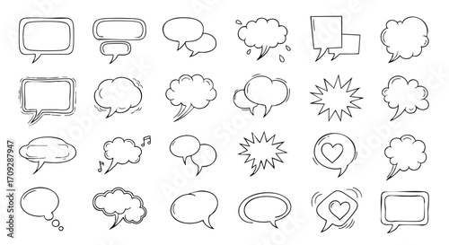 Cool hand-drawn speech bubbles and thought balloons for expressing ideas and messages in creative designs