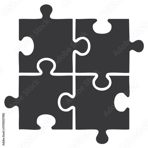 Four Piece Jigsaw Puzzle Concept: Interlocking Solution, Collaboration, Connection