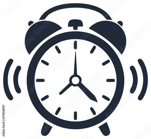 Alarm clock ringing icon with hands showing time illustration