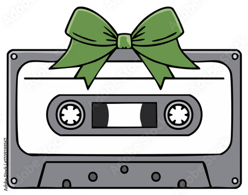 Vintage Mixtape Cassette with Green Gift Bow Holiday Music Present