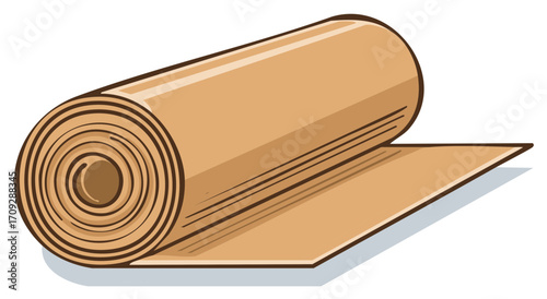 Brown material roll partially unrolled flat illustration design element