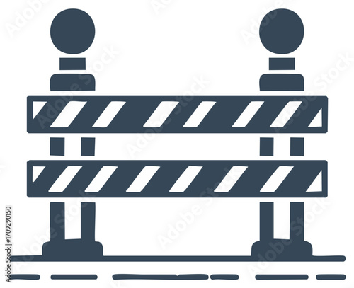 Road Barrier with Striped Warning Bars and Top Globes