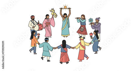 Diverse cultural celebration of unity and togetherness in a circle.