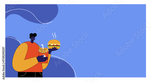 Minimalist illustration of a person walking with a shovel, representing work, gardening, or cleaning concepts against a serene purple background. Ideal for lifestyle and business visuals.