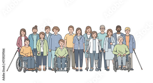 Diverse group of people standing together representing community and inclusion.