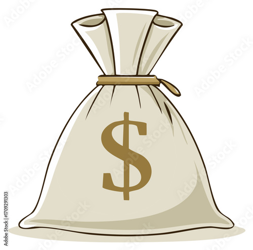 Money Bag with Dollar Sign Cartoon Pouch of Cash Finances Funds Savings Wealth Fortune Icon