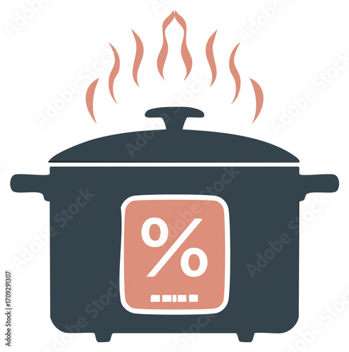 Steaming Pressure Cooker With Percentage Symbol Indicating Discount or Sale