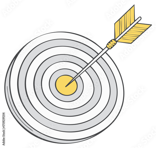 Arrow hitting target bullseye illustration. Business, success, goals concept.