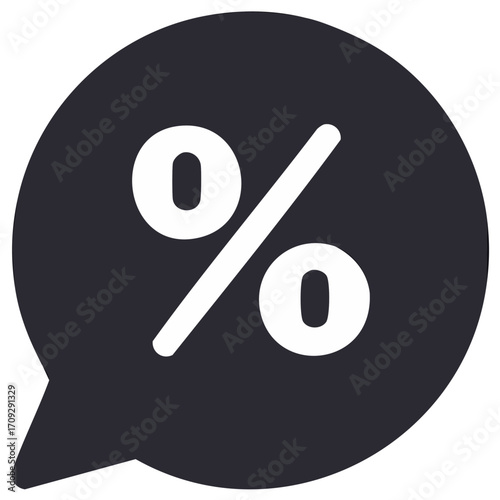 Minimalist percent sign in a dark gray speech bubble icon for sales and discounts