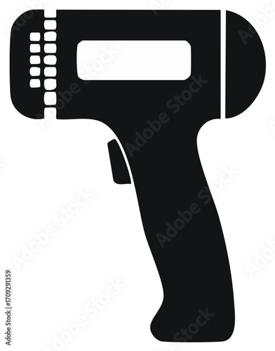 Simple black icon of a handheld digital infrared thermometer or barcode scanner device