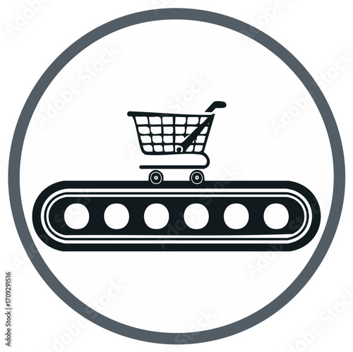 Shopping Cart on Conveyor Belt Automatic Purchase Order Processing Fulfillment