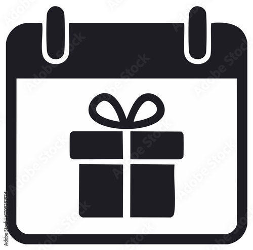 Gift on Calendar Page: Present Reminder Icon Graphic Element