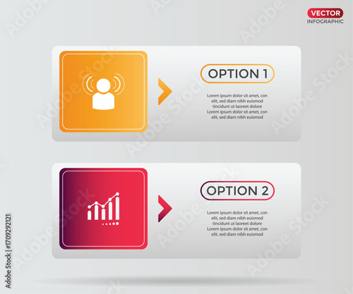 2, one-Step Editable Infographic Template with growth icon for Marketing, Strategy, Presentations, Reports, Workflow and Data Visualization