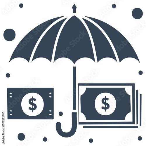 Money Protection Illustration Security with Umbrella, Finances and Savings Concept