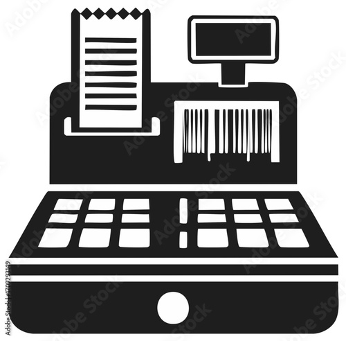 Simple cash register icon silhouette with receipt for retail and commerce