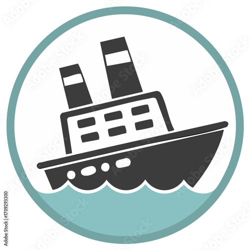Sinking ocean liner icon representing maritime disaster, failure, and crisis