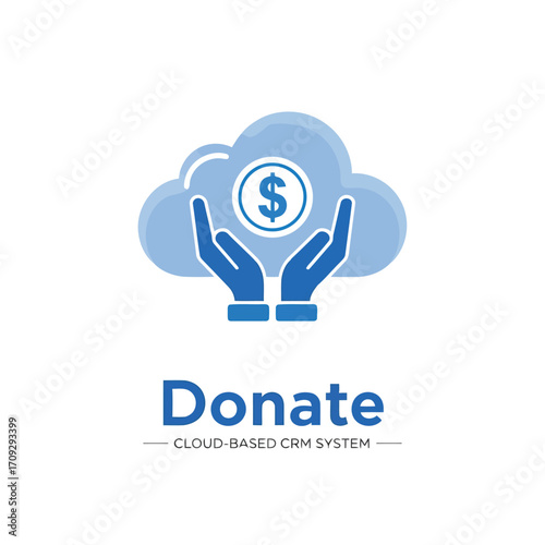 Vector illustration of donate cloud based crm system, online fundraising, charity, money donation, and financial support for nonprofit