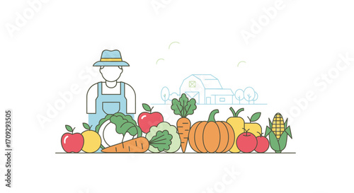 Farmer with fresh vegetables and fruits harvest from the farm.