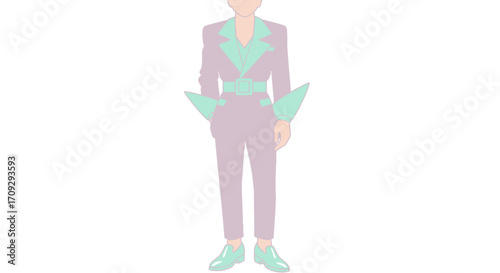 Fashionable person in a stylish suit with a unique color combination.