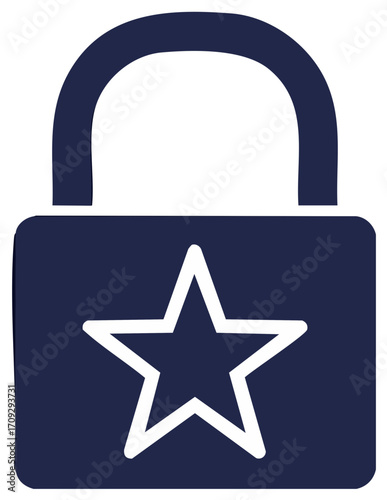 Dark blue padlock icon featuring a white star symbol, conveying security, favorites, or premium quality concept