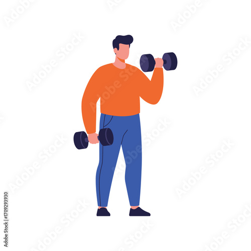 Vector art of man exercising with dumbbells
