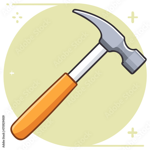 Cartoon Claw Hammer Tool with Orange Handle on Light Green Circle Background