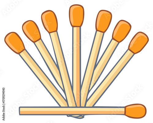 Arrangement of Wooden Matches with Orange Tips Fan Outward