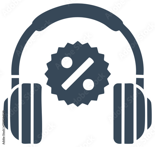 Headphones and Percentage Sign Icon for Music Sale and Audio Discount