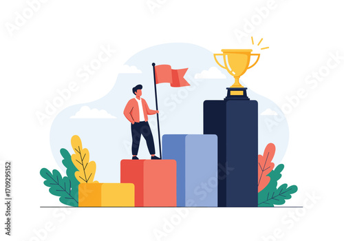 Achieving success and reaching goals on the podium.