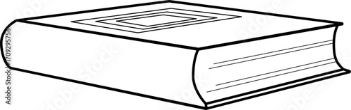  Closed book isolated on a white background. Outline drawing. Vector illustration, linear icon, template for coloring. Thick book in perspective.