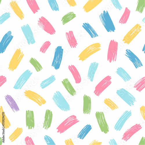 Simple seamless vector pattern with colorful brushstrokes on a white background
4