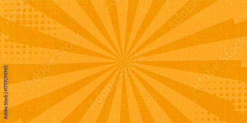 Retro rays comic yellow background raster gradient halftone pop art style