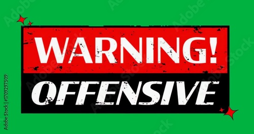 Warning sign appearing on transparent backdrop flickering border alerting to offensive content