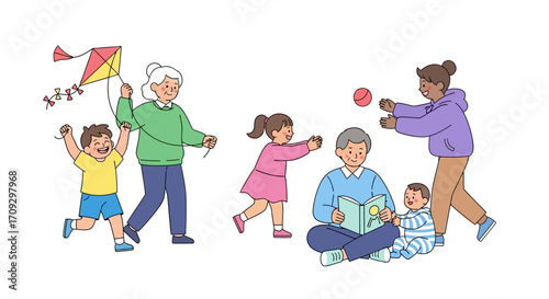 Joyful family members enjoying outdoor activities together in the park.