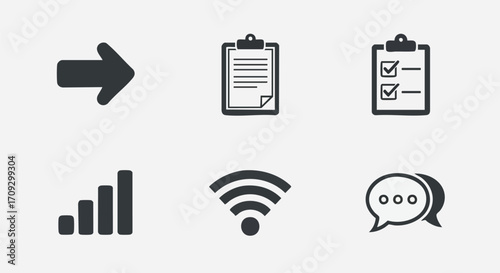 Modern business icons for communication, progress, and tasks, perfect for digital projects